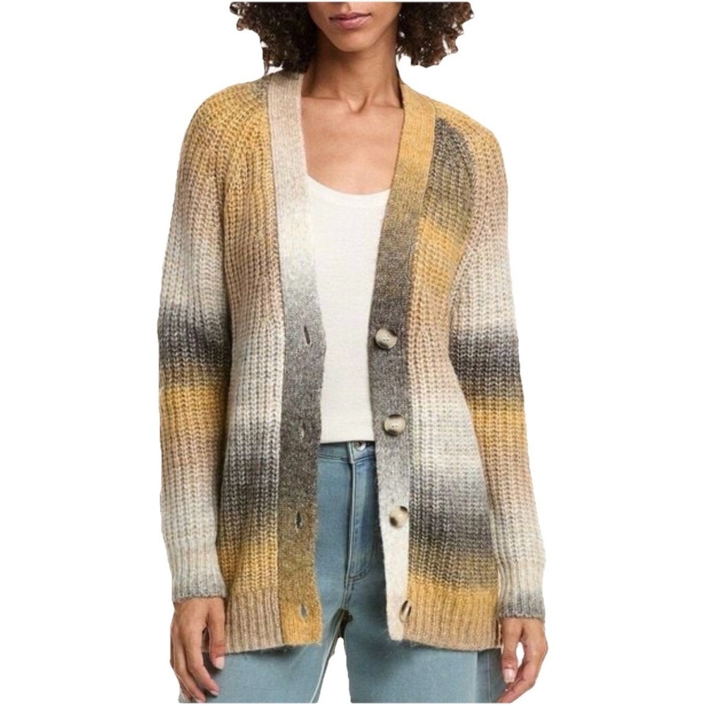 For The Republic Ombré Yellow Gray Cream Cozy Cardigan Button Front SZ S/P NWT